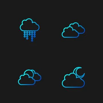 Set line Cloud with moon, Sun and cloud weather, rain and . Gradient color .. Illustrazione stock