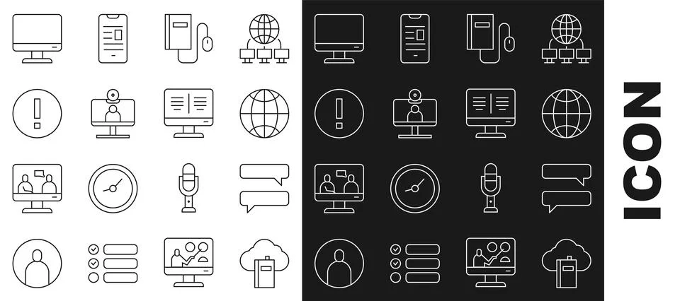 Set line Cloud or online library, Speech bubble chat, Social network, Electronic 스톡 일러스트