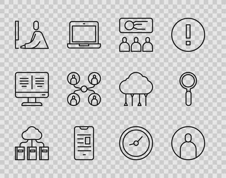 Set line Cloud or online library, Create account screen, Training, presentation Stock Illustration