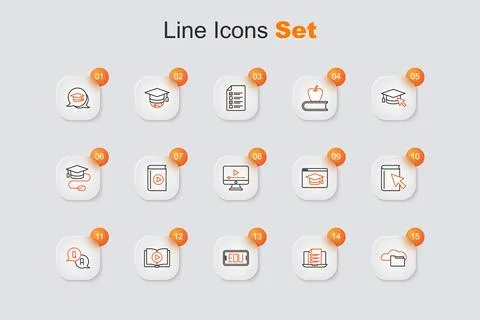 Set line Cloud or online library, Online quiz, test, survey, education, Aud.. イラスト素材
