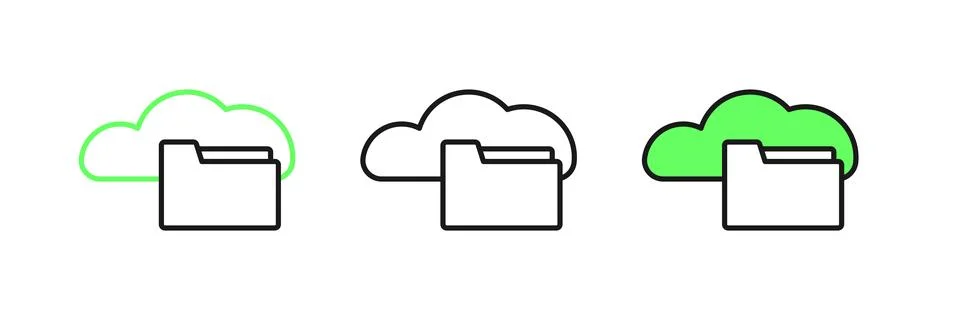 Set line Cloud or online library icon isolated on white background. Interne.. Stock Illustration