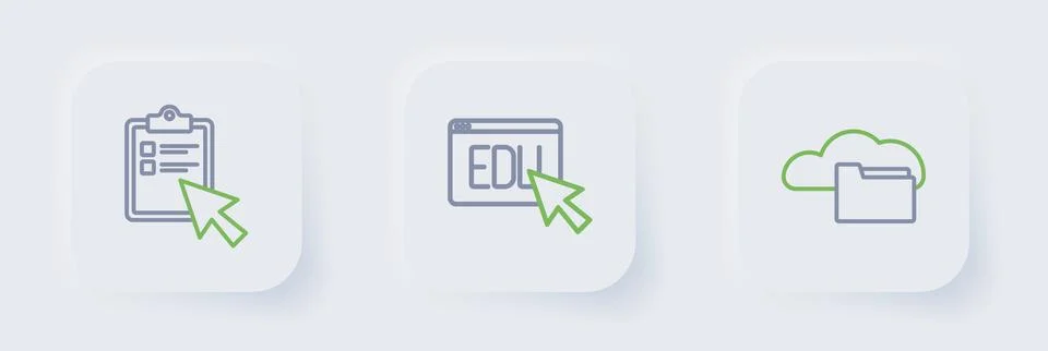Set line Cloud or online library, Online education and quiz, test, survey i.. Stock Illustration