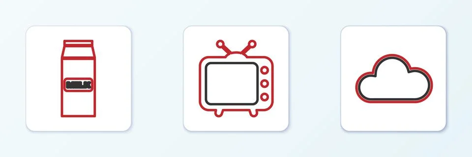 Set line Cloud, Paper package for milk and Television tv icon. Vector 스톡 일러스트