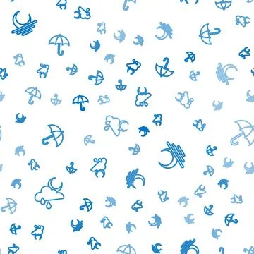 Set line Cloud with rain and moon, Sunset and Umbrella on seamless pattern Stock Illustration