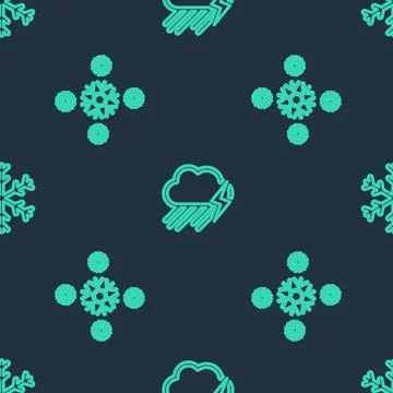 Set line Cloud with rain and lightning, Snow and Snowflake on seamless pattern Stock Illustration