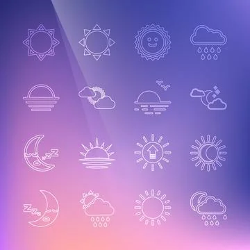 Set line Cloud with rain and moon, Eclipse of the sun, stars, Sun, cloud weather Ilustração Stock