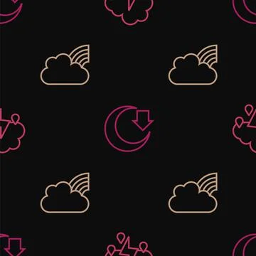 Set line Cloud with rain and lightning, Rainbow clouds and Moon on seamless イラスト素材