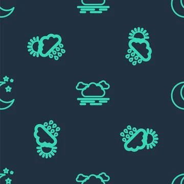 Set line Cloud, with rain and sun and Moon stars on seamless pattern. Vector Stock Illustration