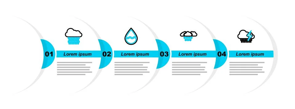 Set line Cloud with rain and lightning, snow, Water drop and icon. Vector Illustrazione stock