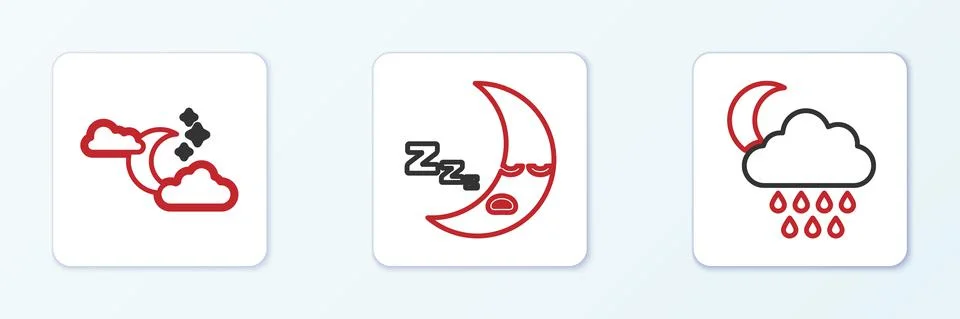 Set line Cloud with rain and moon, stars and Moon icon icon. Vector Illustrazione stock
