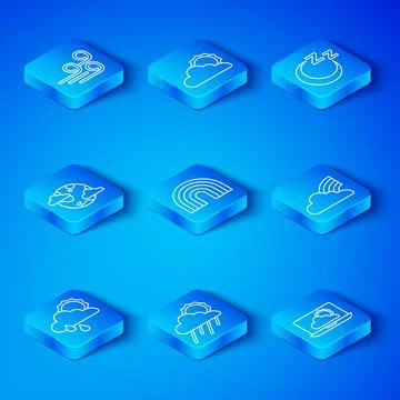 Set line Cloud with rain and sun, Rainbow, clouds, Time to sleep, Earth planet Ilustração Stock