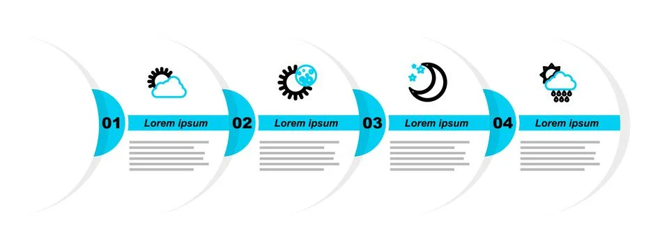 Set line Cloud with rain and sun, Moon stars, Eclipse of the and Sun cloud Ilustração Stock