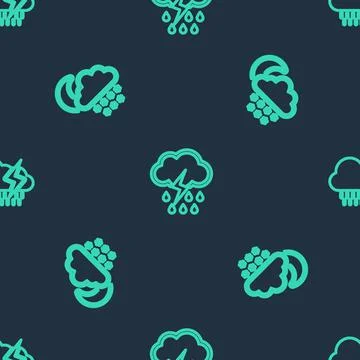 Set line Cloud with rain and lightning, snow moon and  on seamless pattern. V Stock Illustration