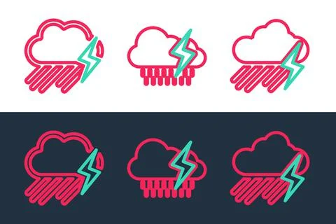 Set line Cloud with rain and lightning,  and  icon. Vector イラスト素材