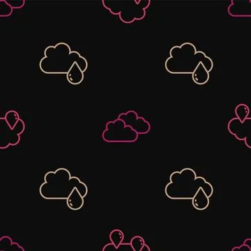 Set line Cloud with rain, and on seamless pattern. Vector Stock Illustration