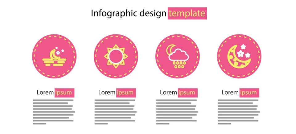 Set line Cloud with rain and moon, Moon stars, Sun and icon. Vector Illustrazione stock