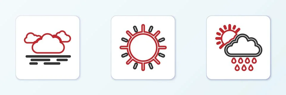 Set line Cloud with rain and sun, and Sun icon. Vector 스톡 일러스트