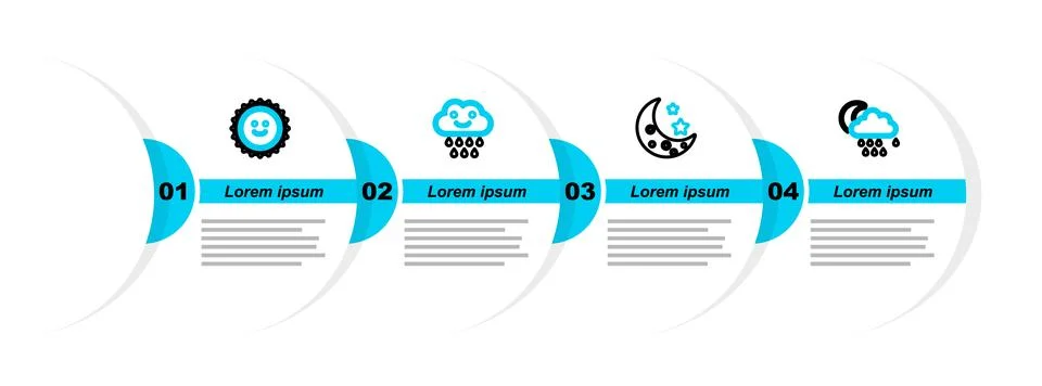 Set line Cloud with rain and moon, Moon stars,  and Sun icon. Vector Ilustração Stock