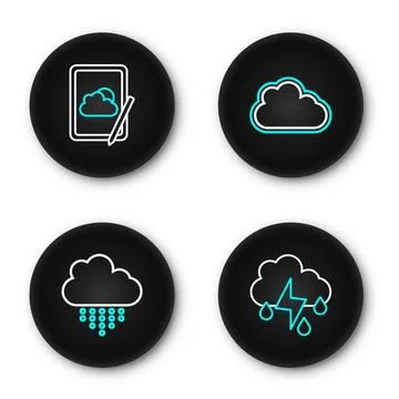 Set line Cloud with rain and lightning,  and Weather forecast icon. Vector Stockillustratie