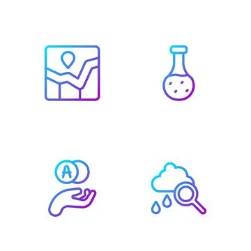Set line Cloud with rain, Atom, Graph chart infographic and Test tube. Gradient Stock Illustration
