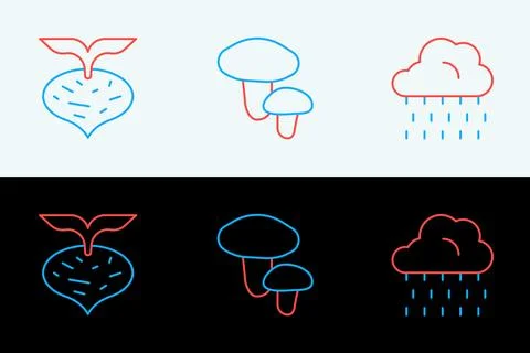 Set line Cloud with rain, Beet and Mushroom icon. Vector Stock Illustration