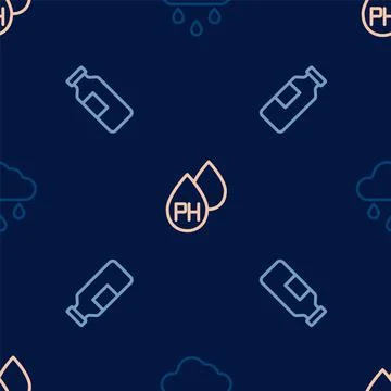 Set line Cloud with rain, Bottle of water and Water drop on seamless pattern Illustrazione stock