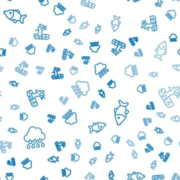 Set line Cloud with rain, Dead fish and Withered tree on seamless pattern イラスト素材