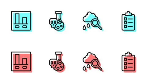 Set line Cloud with rain, Graph chart infographic, Test tube toxic liquid and To イラスト素材