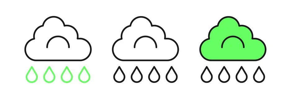 Set line Cloud with rain icon isolated on white background. Rain cloud prec.. 스톡 일러스트