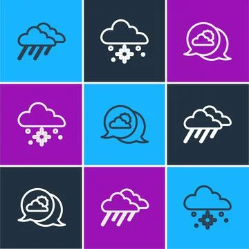 Set line Cloud with rain, Location cloud and snow icon. Vector Stock Illustration