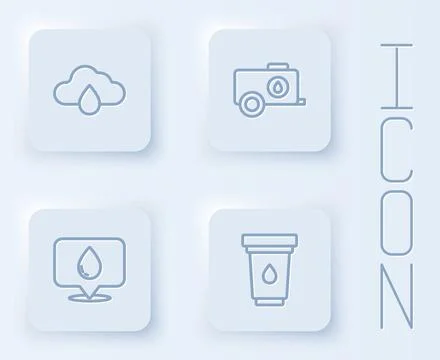 Set line Cloud with rain, Mobile water tank, Water drop location and filter c Illustrazione stock