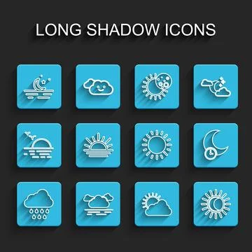 Set line Cloud with rain, Moon and stars, Sun cloud weather, Eclipse of sun Ilustração Stock