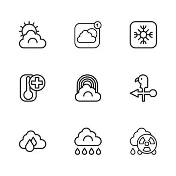 Set line Cloud with rain, Rooster weather vane, Acid radioactive cloud, Rai.. 스톡 일러스트