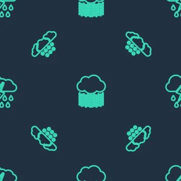 Set line Cloud with rain, snow and and lightning on seamless pattern. Vector Stock Illustration