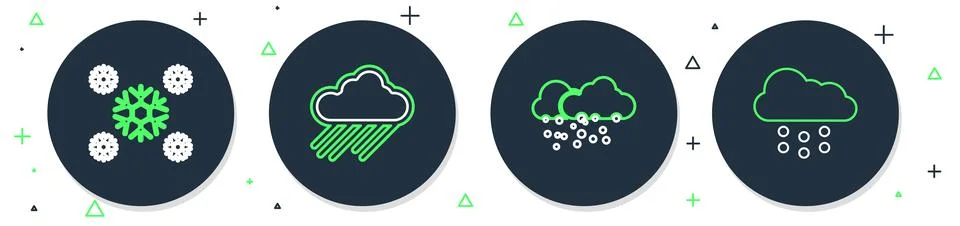 Set line Cloud with rain, snow, Snow and  icon. Vector Stockillustratie