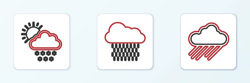 Set line Cloud with rain, snow and sun and  icon. Vector Stockillustratie