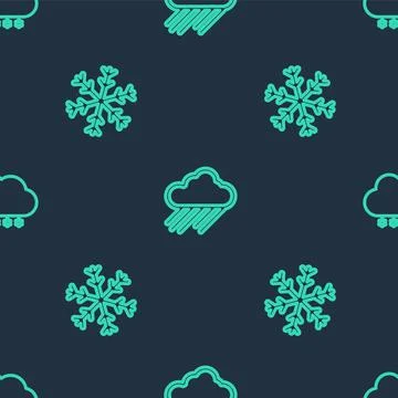 Set line Cloud with rain, Snowflake and snow on seamless pattern. Vector Illustrazione stock