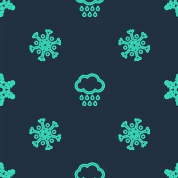 Set line Cloud with rain, Snowflake and on seamless pattern. Vector Stock Illustration