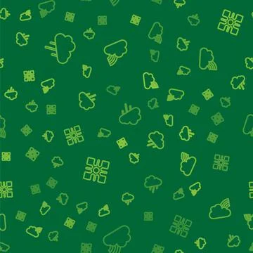 Set line Cloud with rain, Snowflake and Rainbow clouds on seamless pattern Stock Illustration