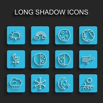 Set line Cloud with rain, Snowflake, Sunrise, Moon and stars, Drought, Eclipse Ilustração Stock