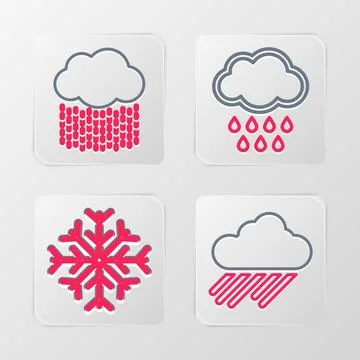 Set line Cloud with rain, Snowflake, and icon. Vector Illustrazione stock