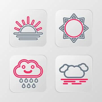 Set line Cloud, with rain, Sun and Sunset icon. Vector Stock Illustration