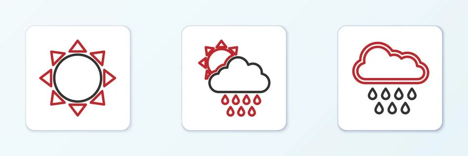 Set line Cloud with rain, Sun and and sun icon. Vector イラスト素材