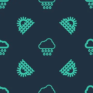 Set line Cloud with rain, Sunset and on seamless pattern. Vector 스톡 일러스트