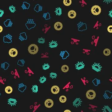 Set line Cloud with rain, Sunset, Eclipse of the sun and on seamless pattern Illustrazione stock