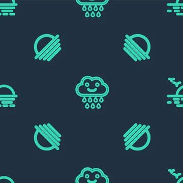 Set line Cloud with rain, Sunset and on seamless pattern. Vector Stock Illustration