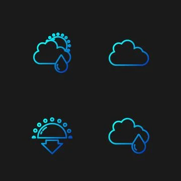 Set line Cloud with rain, Sunset, and sun and . Gradient color icons. Vector Stock Illustration
