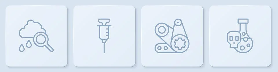 Set line Cloud with rain, Timing belt kit, Syringe and Test tube toxic liquid Illustrazione stock