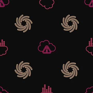 Set line Cloud with rain, Tornado and Storm warning on seamless pattern. Vector Stock Illustration