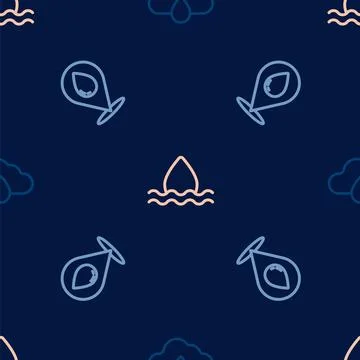 Set line Cloud with rain, Water drop location and on seamless pattern. Vector 스톡 일러스트